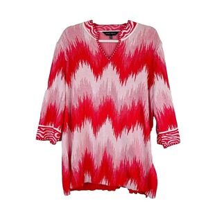 Ming Wang Womens Size XL Pullover Sweater Red Geometric Abstract Artsy Beaded